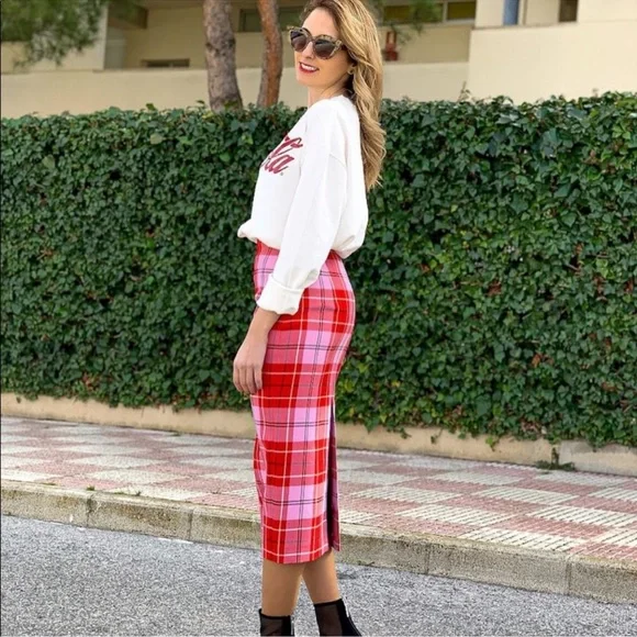 ZARA PLAID MIDI SKIRT - Picture 9 of 10